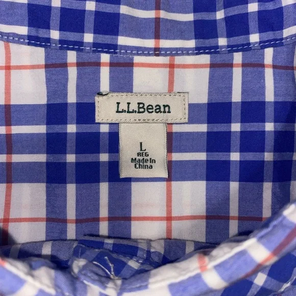 L.L. Bean LG Orange and Blue Plaid Button Down - Picture 3 of 5